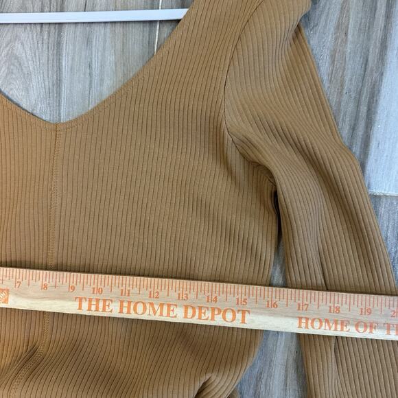 Pact Dress Ribbed Jazz Brown Camel Size Large Long Sleeve Belted Midi Organic - Picture 10 of 11